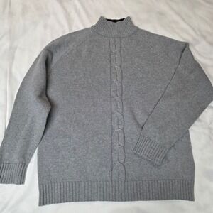 Phys Sci Mens XXL Grey 100% Cotton Mock Neck Cable Knit Raglan Pullover Sweater